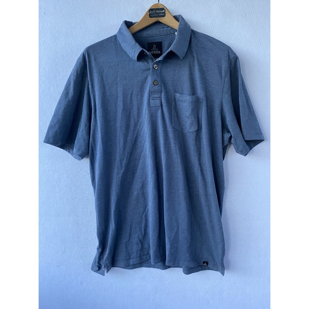 Prana Shirt Tall Gray Polo Short Sleeve Casual Cotton Pocket Rugby Mens Large